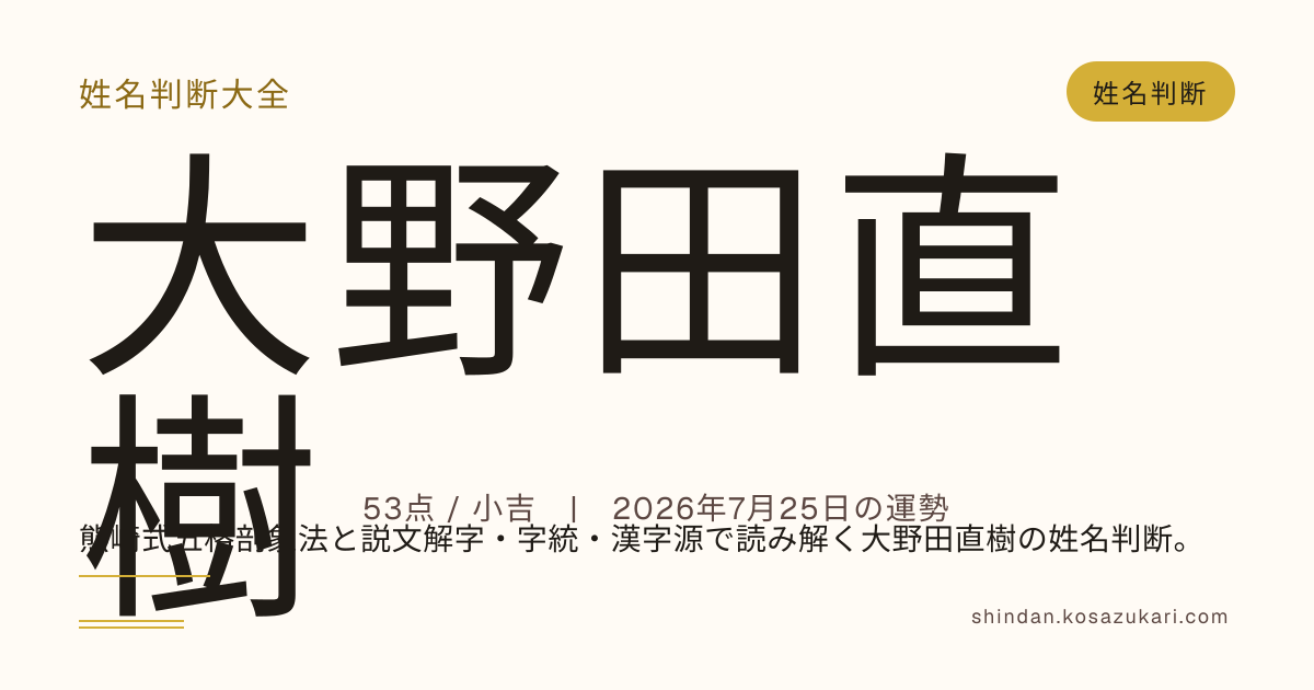 野田直樹 大野田 直樹 - 姓名判断