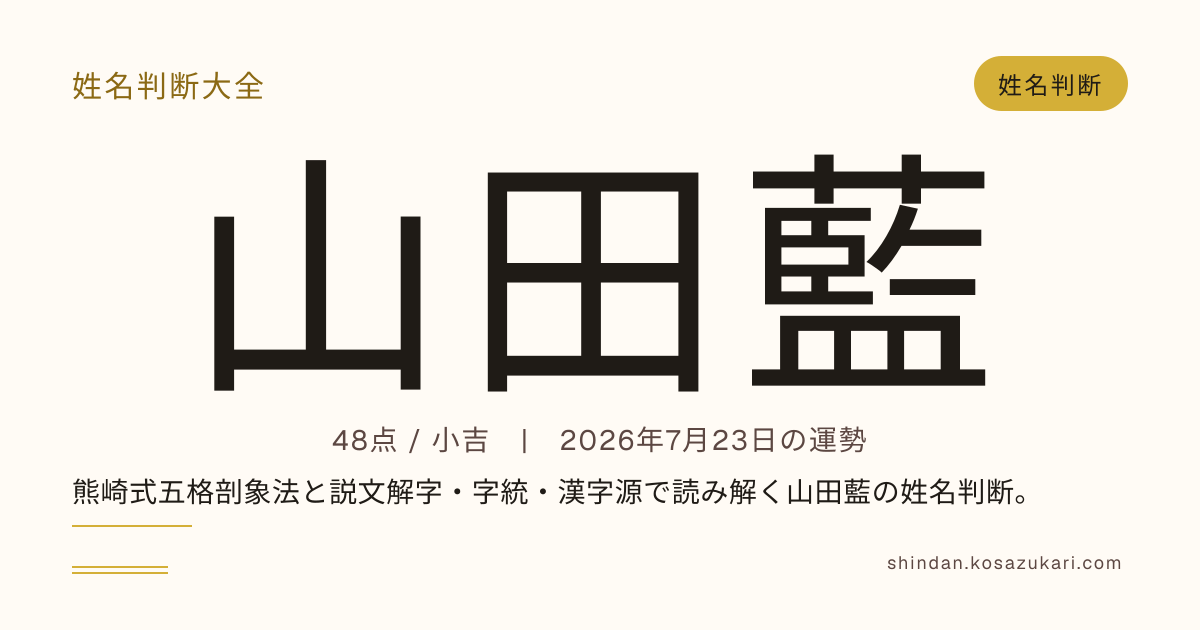 山田藍の姓名判断｜熊崎式五格・字源（説文解字／字統／漢字源）で完全解説