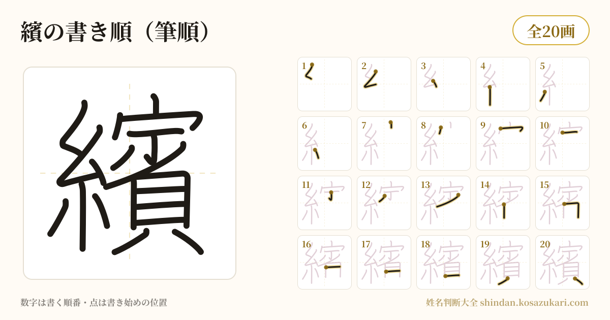 繽の書き順(筆順)・20画を一画ずつ番号つきで示した図